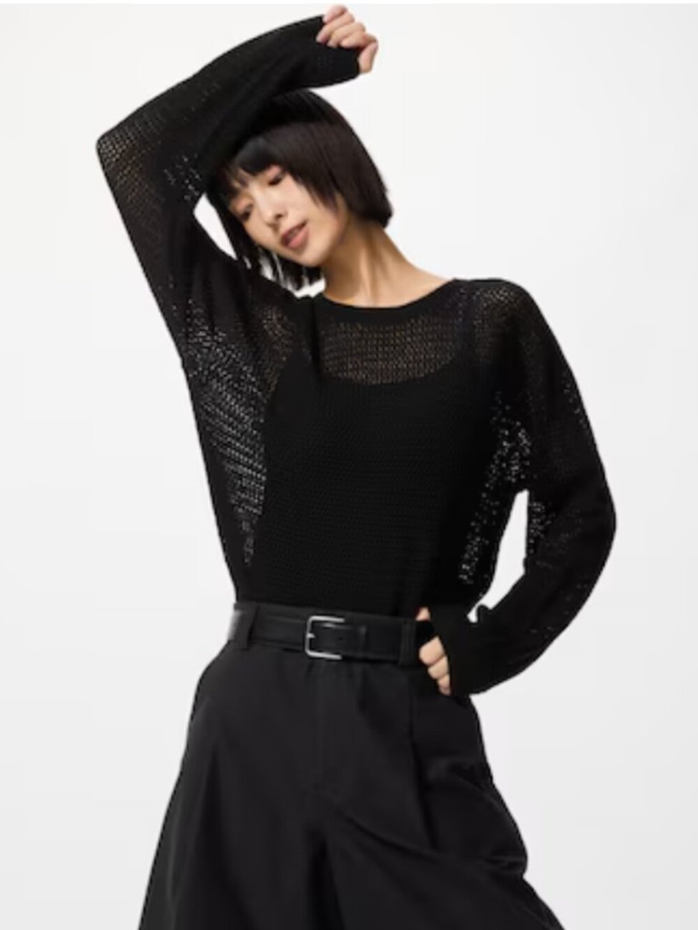 UNIQLO WOMEN'S 3D KNIT MESH SWEATER IN BLACK SIZE SMALL